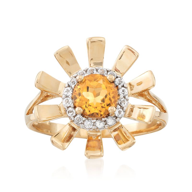.70 Carat Citrine and .10 ct. t.w. White Topaz Sunflower Ring in 14kt Yellow Gold image number 0