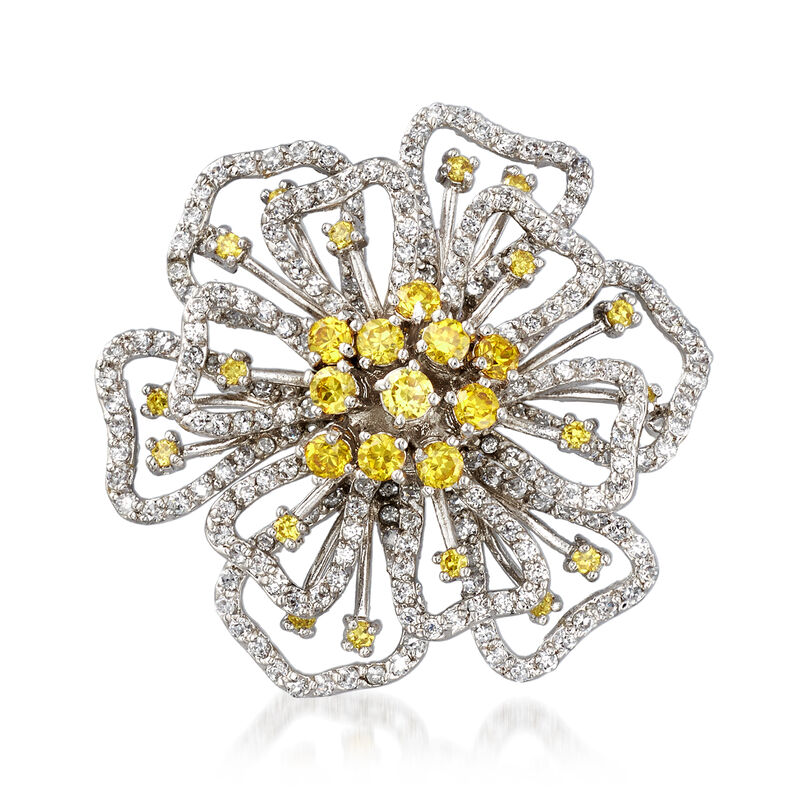 Yellow CZ and 6.00 ct. t.w. White CZ Flower Pin in Sterling Silver image number 0