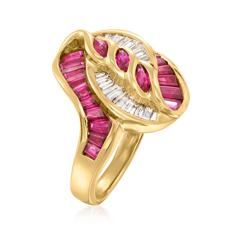 C. 1990 Vintage 2.38 ct. t.w. Ruby and .49 ct. t.w. Diamond Swirl Ring in 18kt Yellow Gold. Size 6.5 image number 2