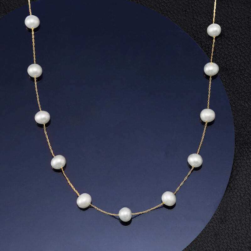 6-6.5mm Cultured Pearl Station Necklace in 14kt Yellow Gold image number 4