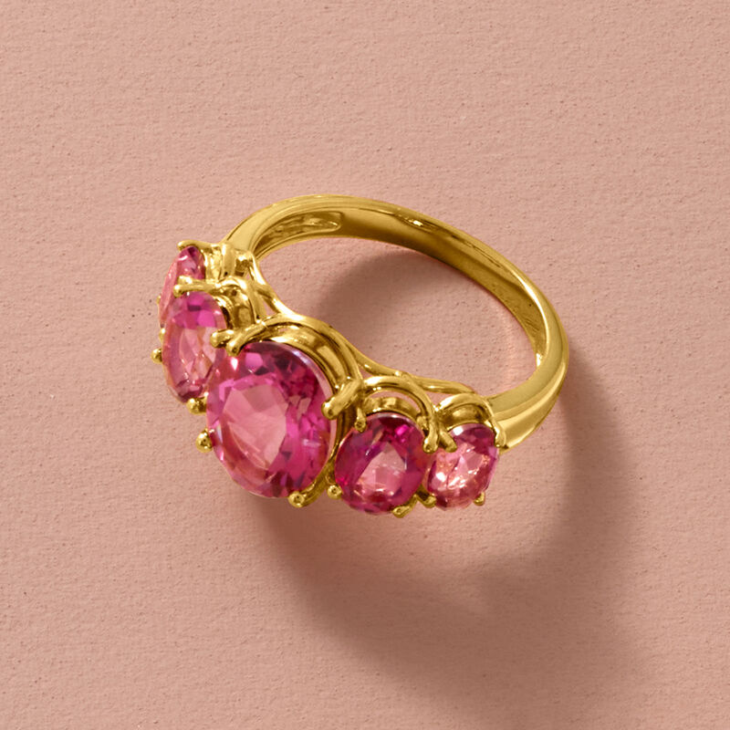 4.50 ct. t.w. Pink Topaz Five-Stone Ring in 18kt Gold Over Sterling. Size 7 image number 4