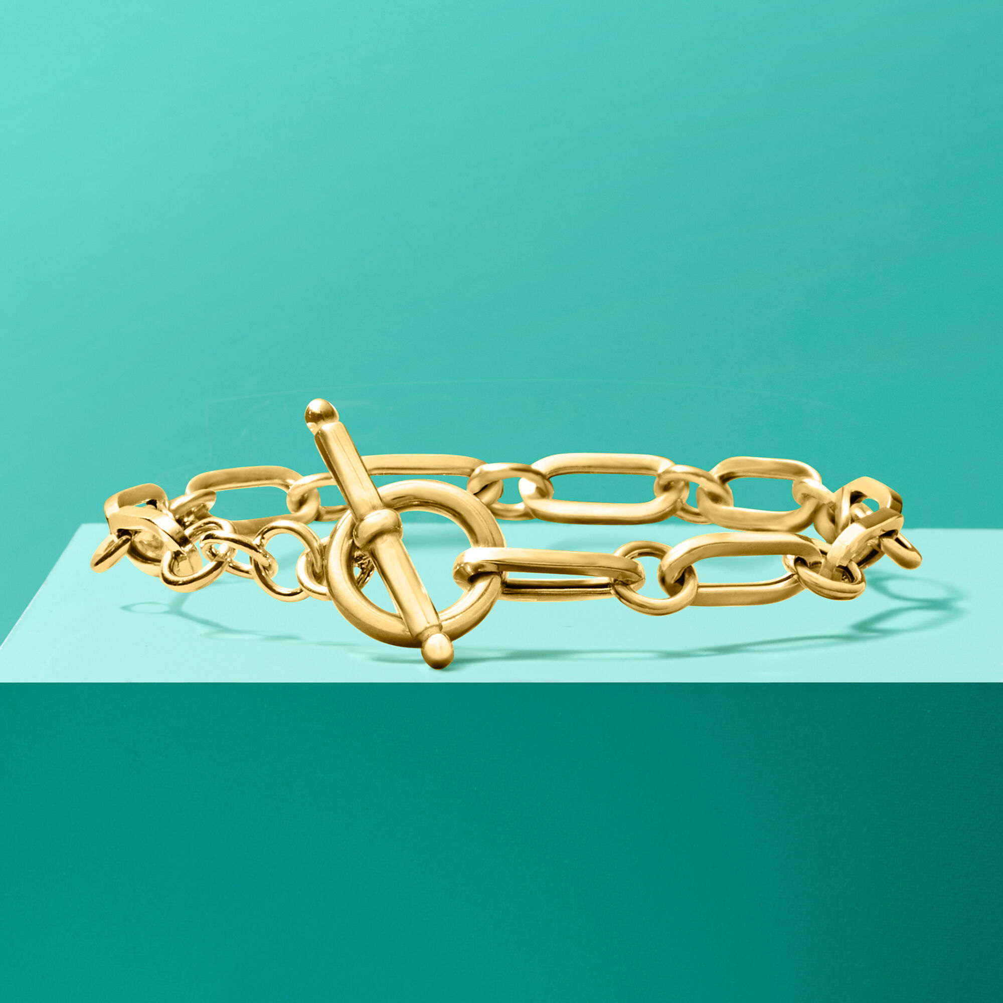Italian 18kt Gold Over Sterling Paper Clip Link Toggle Bracelet