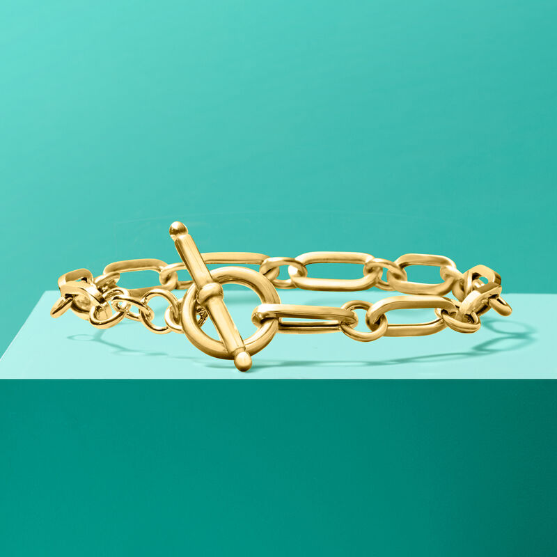Italian 18kt Gold Over Sterling Paper Clip Link Toggle Bracelet image number 2