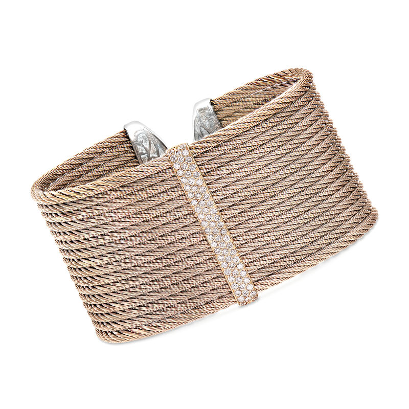 ALOR &quot;Classique&quot; .56 ct. t.w. Diamond Blush Cable Cuff Bracelet in Stainless Steel with 18kt Rose Gold. 7&quot; image number 0