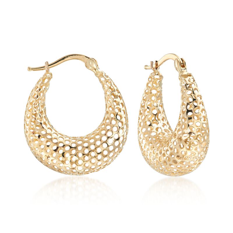 14kt Yellow Gold Puffed Openwork Hoop Earrings image number 0