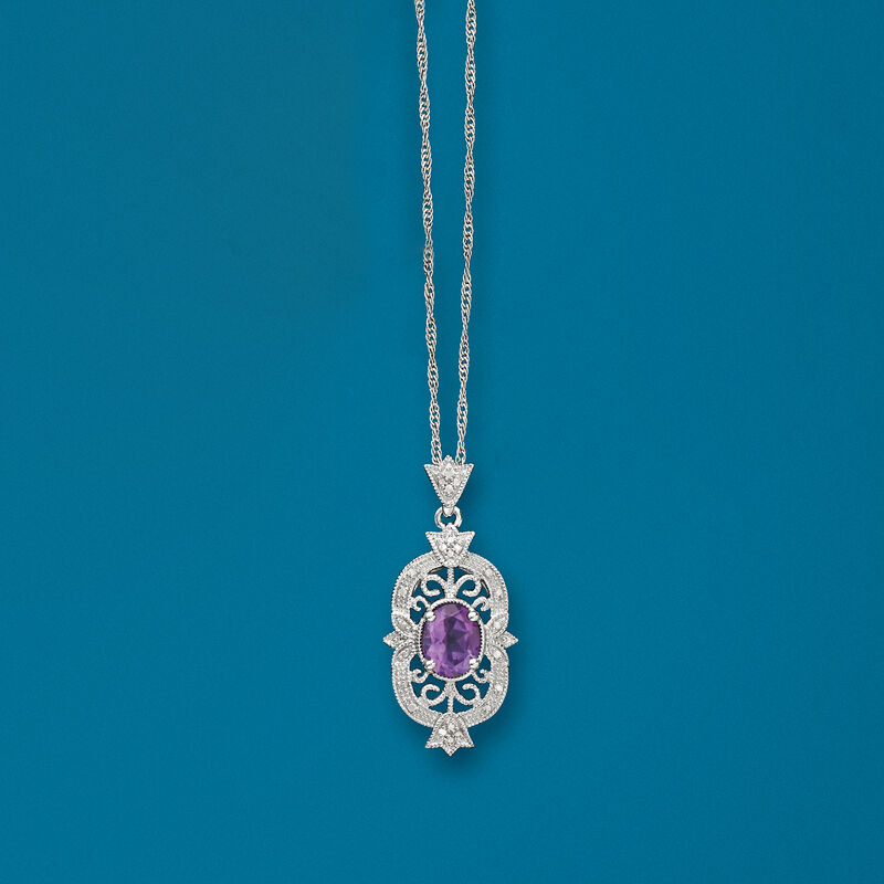 1.60 Carat Amethyst and .12 ct. t.w. Diamond Filigree Pendant Necklace in Sterling Silver image number 2