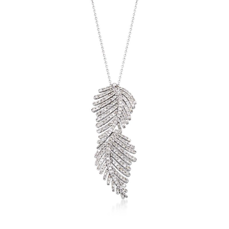 1.20 ct. t.w. Diamond Feather Pendant Necklace in 14kt White Gold. 16.5&quot; image number 1