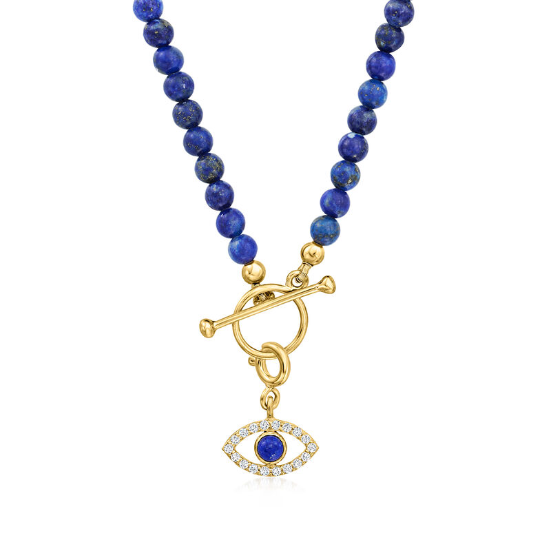 Lapis and .10 ct. t.w. White Topaz Evil Eye Charm in 18kt Gold Over Sterling  image number 2