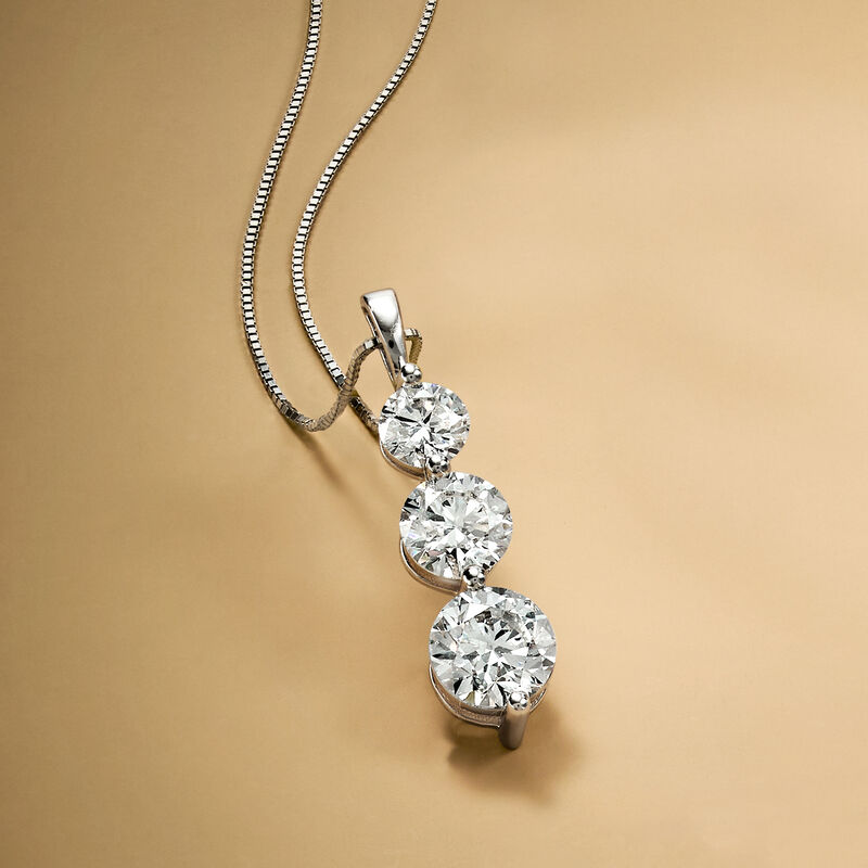 3.00 ct. t.w. Lab-Grown Diamond Three-Stone Pendant Necklace in 14kt White Gold image number 2