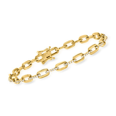 .80 ct. t.w. CZ Paper Clip Link Bracelet in 18kt Gold Over Sterling