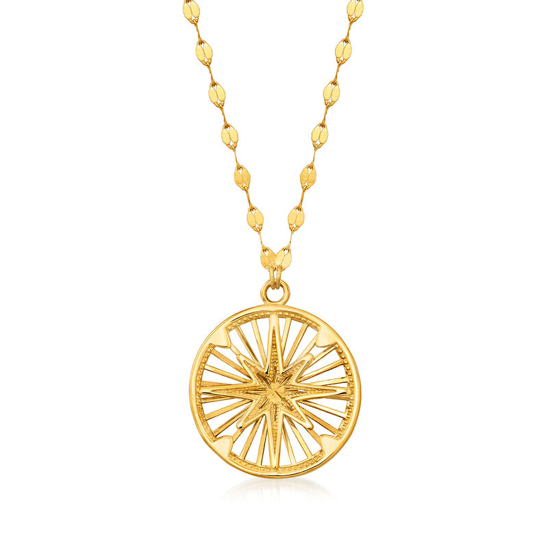 14kt Yellow Gold North Star Compass Necklace. 18&quot; image number 1