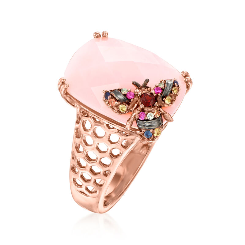 Pink Opal and .10 ct. t.w. Multicolored Sapphire Bumblebee Ring with Single Garnet in 18kt Rose Gold Over Sterling image number 2