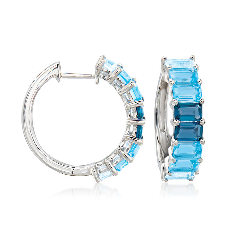 4.60 ct. t.w. Tonal Blue Topaz Hoop Earrings in Sterling Silver image number 0