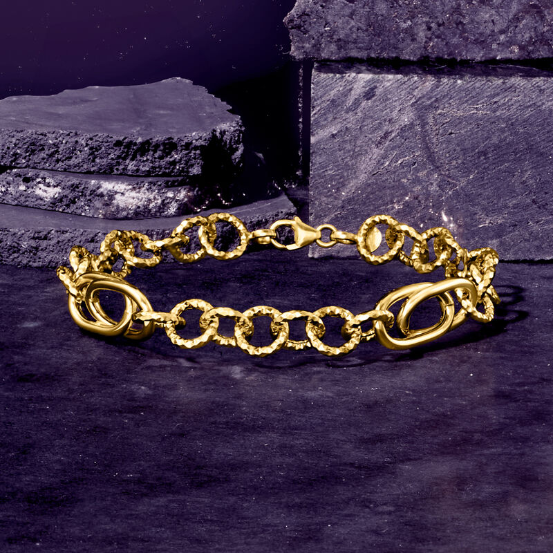 Italian 14kt Yellow Gold Alternating Cable and Oval-Link Bracelet image number 2