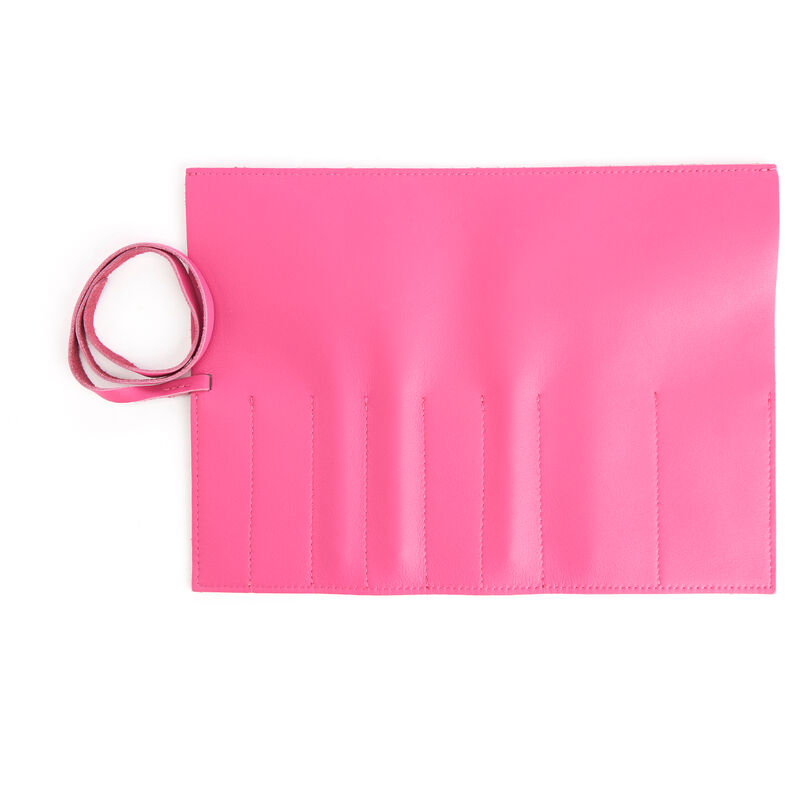 Royce Bright Pink Leather Makeup Brush Roll image number 1