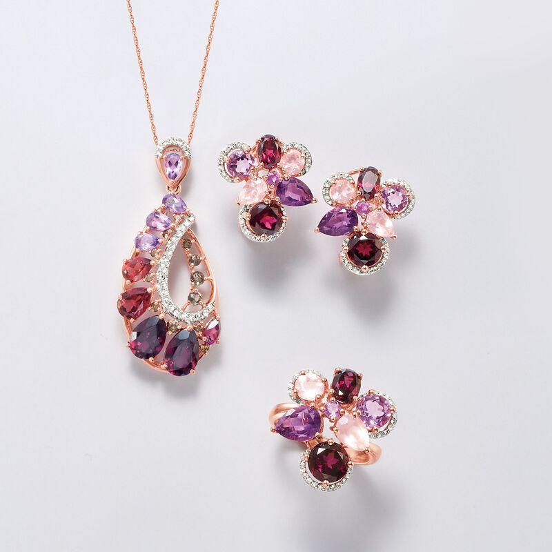 Rose Quartz and 6.50 ct. t.w. Multi-Stone Earrings with .25 ct. t.w. Diamonds in 14kt Rose Gold  image number 3