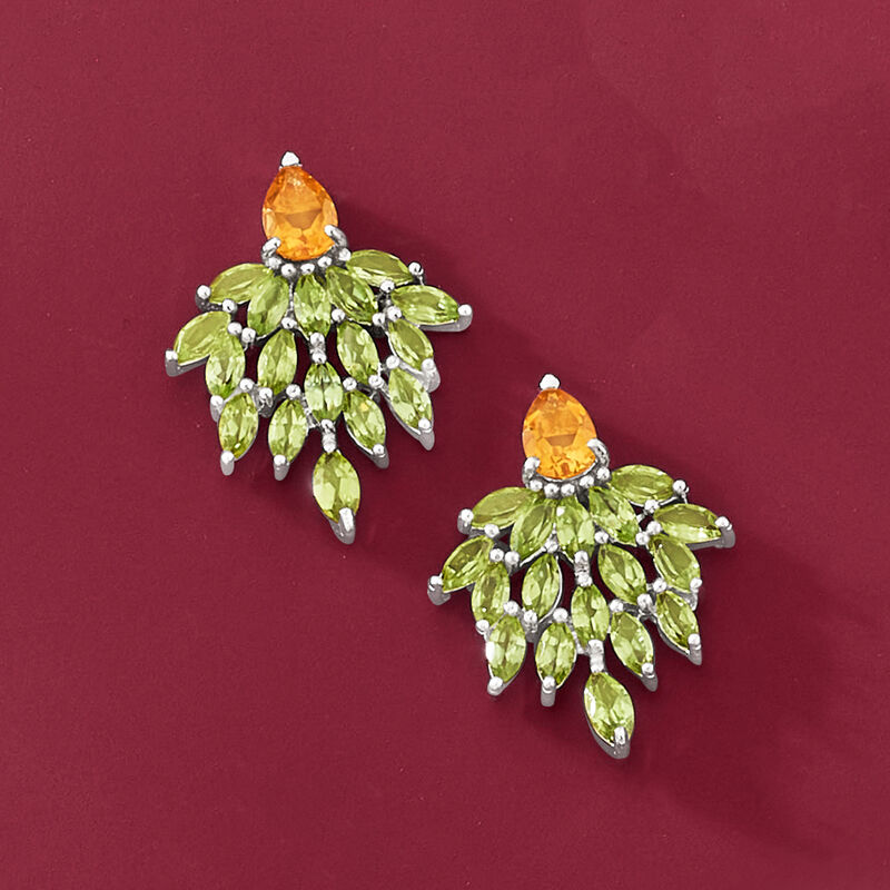 5.00 ct. t.w. Peridot and 1.50 ct. t.w. Citrine Cluster Drop Earrings in Sterling Silver image number 2