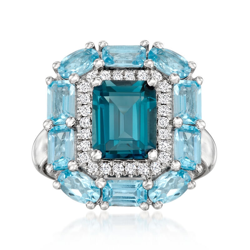 4.50 ct. t.w. London and Swiss Blue Topaz Ring with .21 ct. t.w. Lab-Grown Diamonds in Sterling Silver image number 0