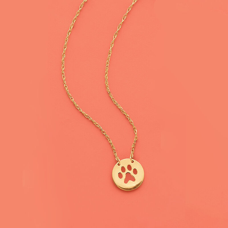 14kt Yellow Gold Mini Paw Print Cut-Out Necklace. 16&quot; image number 2