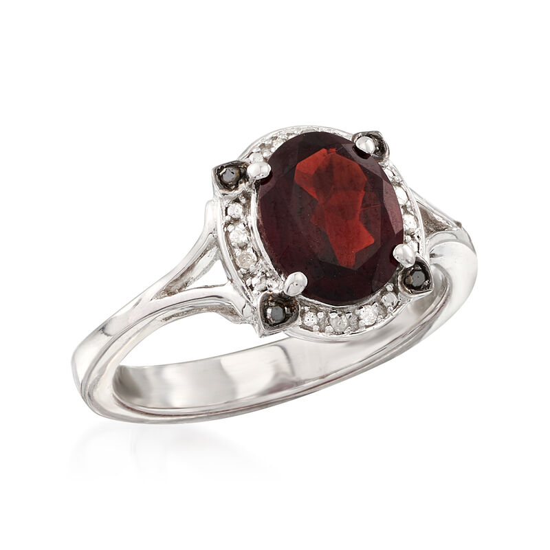 2.20 Carat Garnet Ring with Black and White Diamond Accents in Sterling Silver image number 3