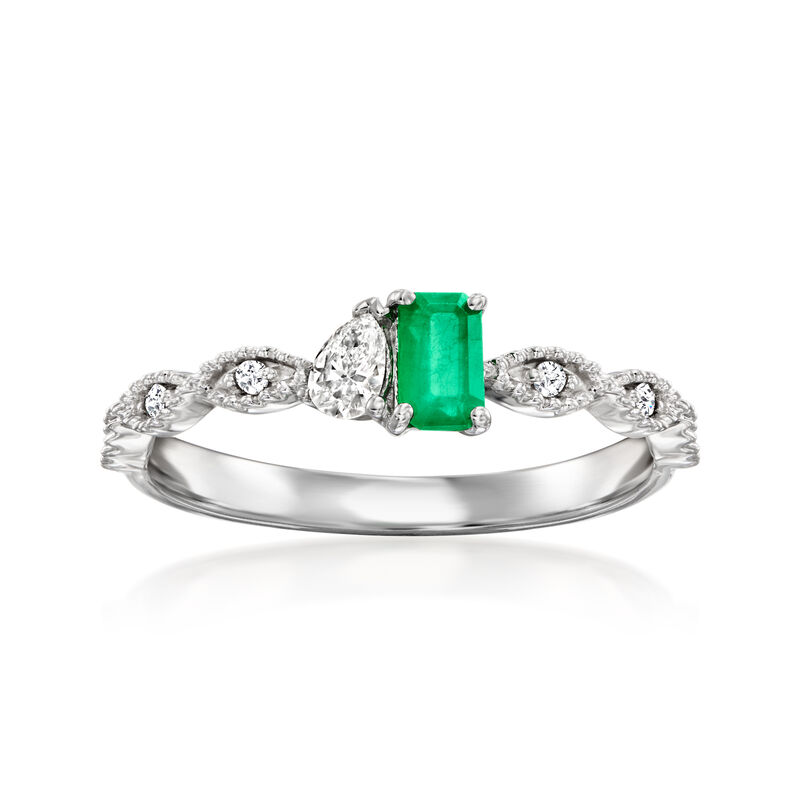 .20 Carat Emerald and .11 Carat Diamond Toi et Moi Ring with Diamonds in 14kt White Gold. Size 7 image number 0
