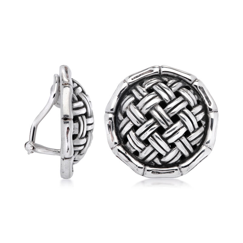 C. 1990 Vintage John Hardy Sterling Silver Round Basketweave Clip-On Earrings image number 2