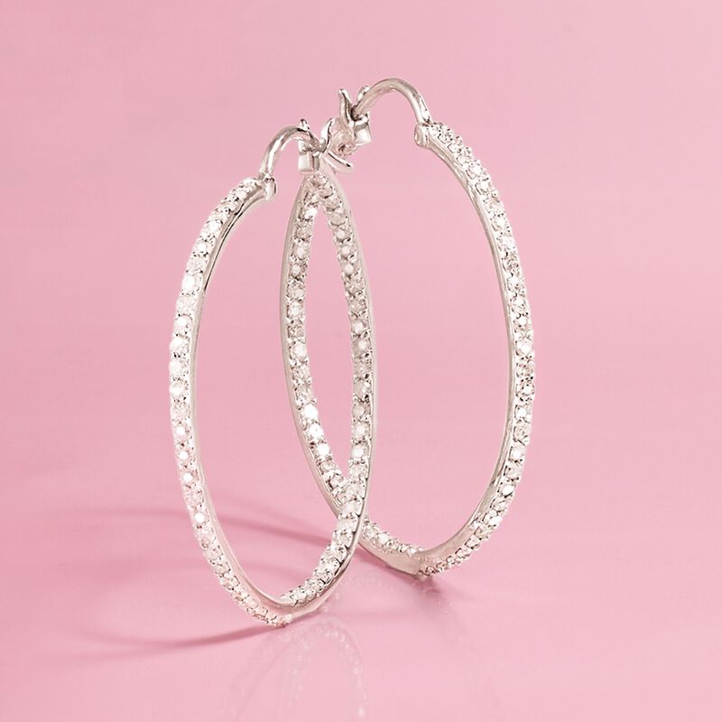 1.05 ct. t.w. Diamond Inside-Outside Hoop Earrings in Sterling Silver image number 2
