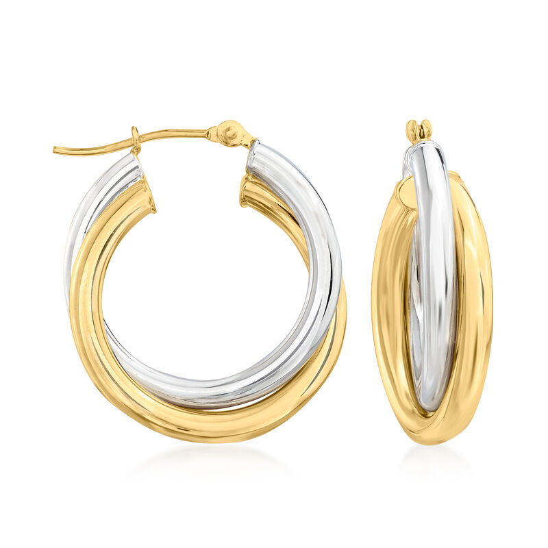 14kt Two-Tone Gold Hoop Earrings. 7/8&quot; image number 0