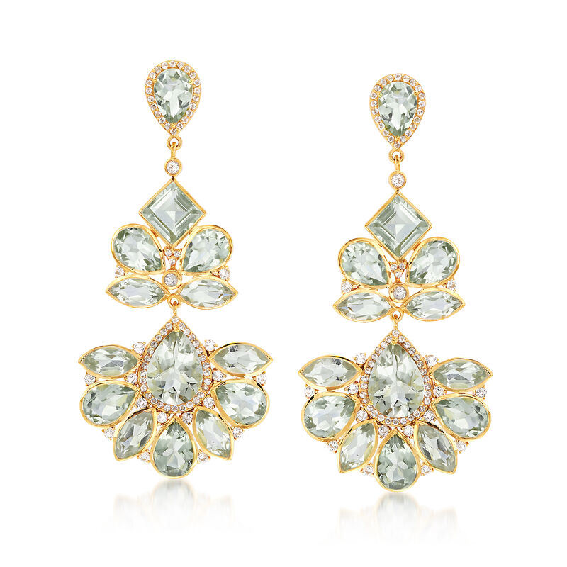 45.25 ct. t.w. Prasiolite and 3.10 ct. t.w. White Topaz Chandelier Earrings in 18kt Gold Over Sterling image number 0
