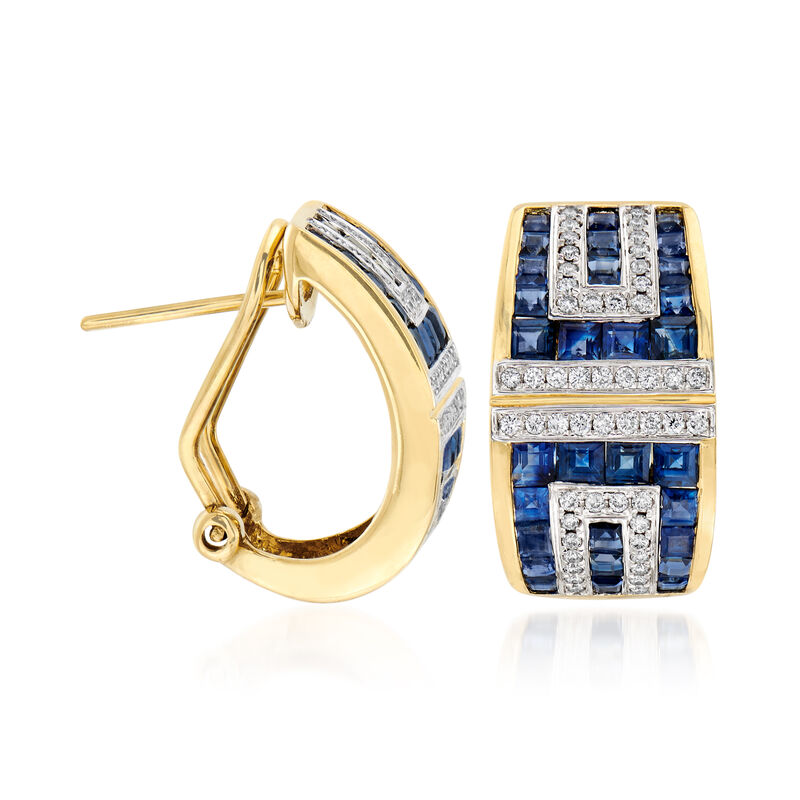 3.91 ct. t.w. Sapphire and .41 ct. t.w. Diamond Geometric Earrings in 18kt Yellow Gold image number 2