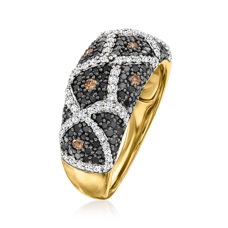 1.00 ct. t.w. Black, White and Brown Diamond Leopard Ring in 18kt Gold Over Sterling. Size 5 image number 2