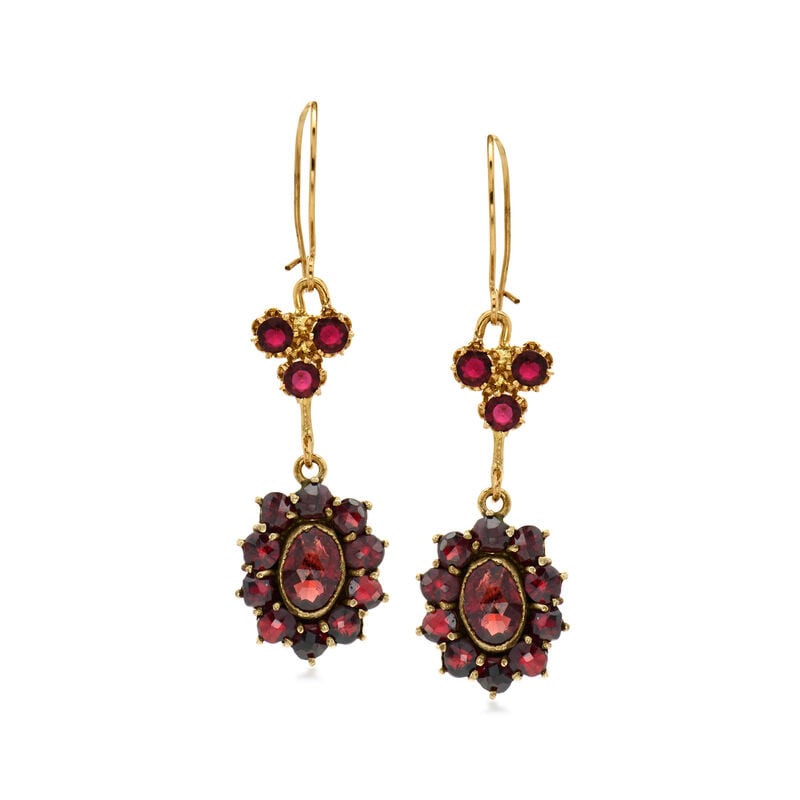 C. 1940 Vintage 1.50 ct. t.w. Garnet Drop Earrings with Simulated Garnets in 14kt Gold Over Sterling image number 0