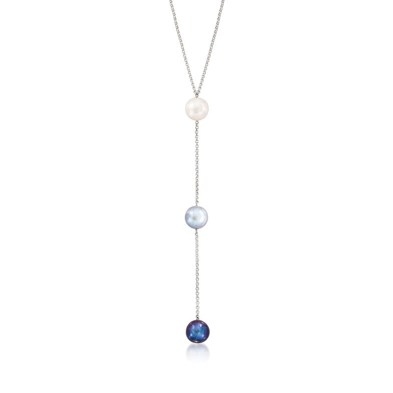 10-11mm Multicolored Cultured Pearl Y-Necklace in Sterling Silver. 18&quot; image number 1