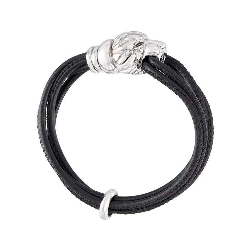 Italian Sterling Silver Lion Bracelet with Black Leather image number 3