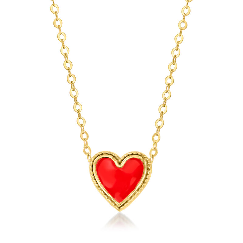 Italian Red Enamel Heart Necklace in 14kt Yellow Gold image number 0