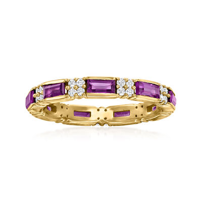 1.20 ct. t.w. Amethyst and .40 ct. t.w. White Zircon Eternity Band in 18kt Gold Over Sterling