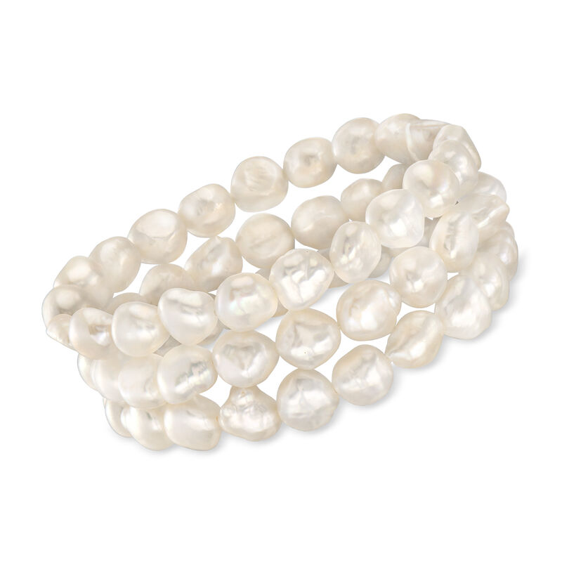 5-9mm Cultured Baroque Pearl Jewelry Set: Three Stretch Bracelets. 7" image number 0