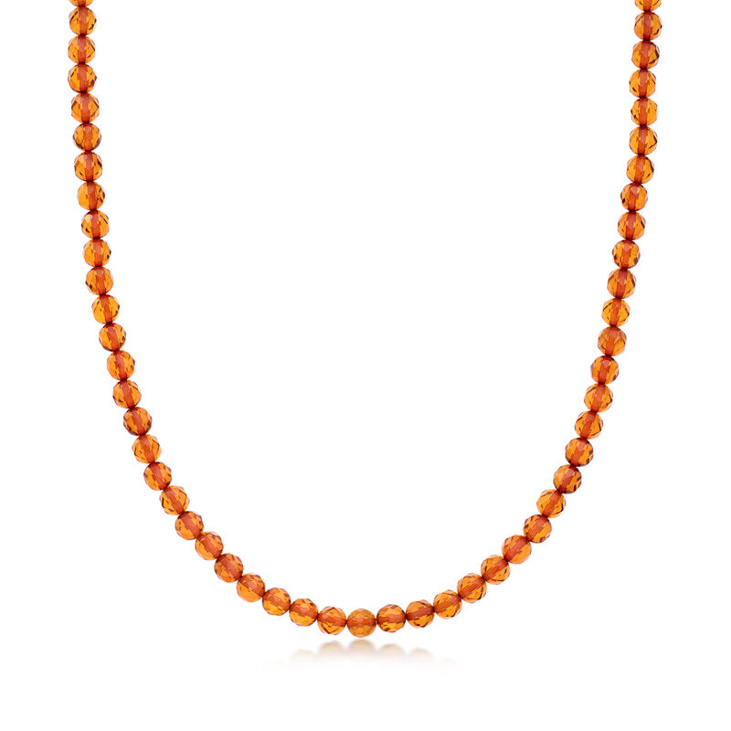 Amber Bead Necklace with 18kt Gold Over Sterling. 18" image number 1