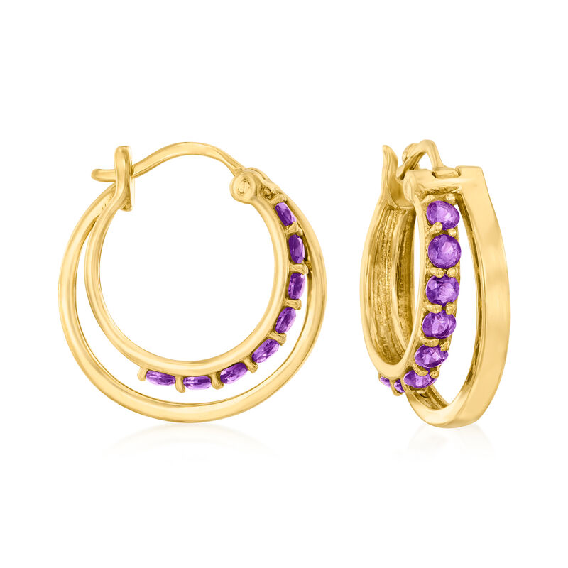 1.10 ct. t.w. Amethyst Double-Hoop Earrings in 18kt Gold Over Sterling. 3/4" image number 0