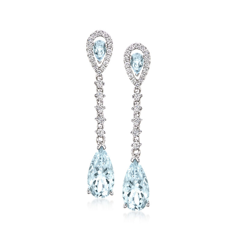 4.00 ct. t.w. Aquamarine and .48 ct. t.w. Diamond Drop Earrings in 14kt White Gold image number 0