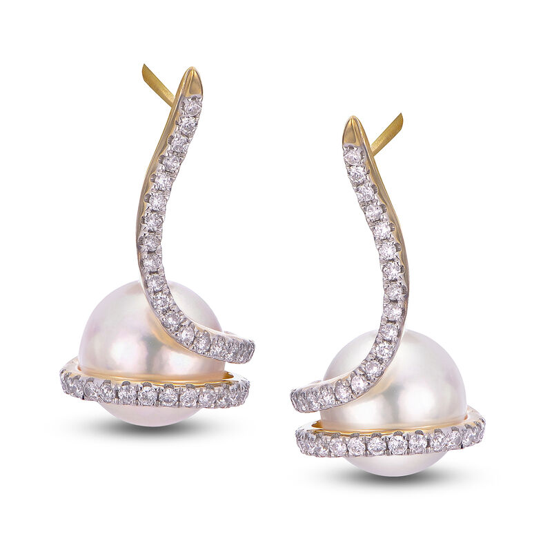 7.5-8mm Cultured Akoya Pearl and .35 ct. t.w. Diamond Drop Earrings in 14kt Yellow Gold image number 0