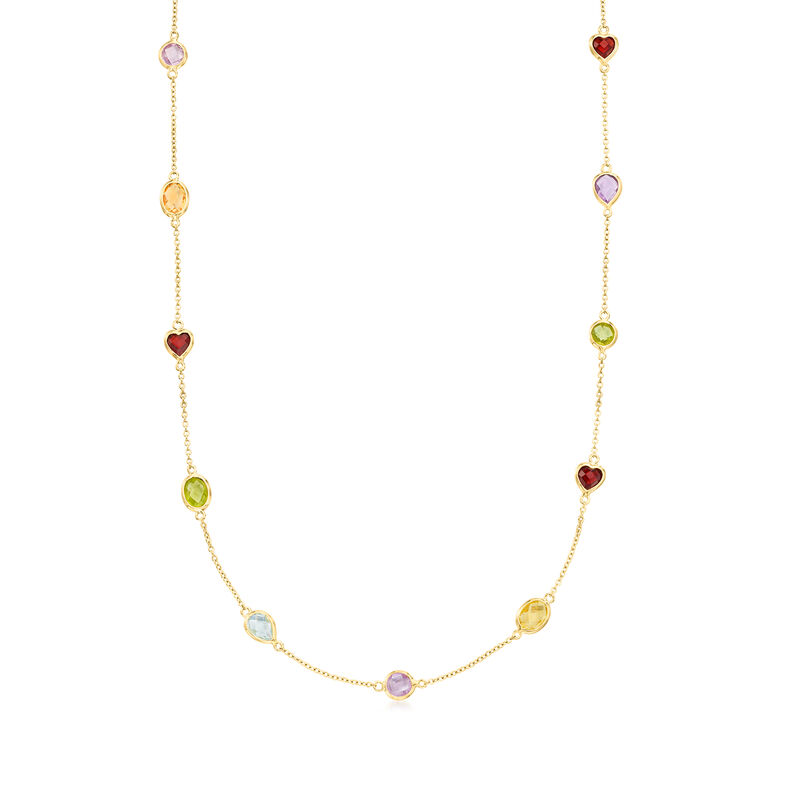 7.85 ct. t.w. Multi-Gemstone Station Necklace in 18kt Gold Over Sterling image number 0