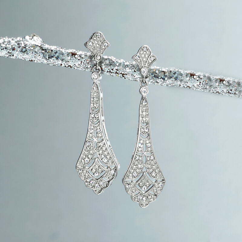 .15 ct. t.w. Diamond Openwork Drop Earrings in Sterling Silver image number 4