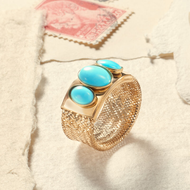 Italian Turquoise Mesh Ring in 14kt Yellow Gold image number 3
