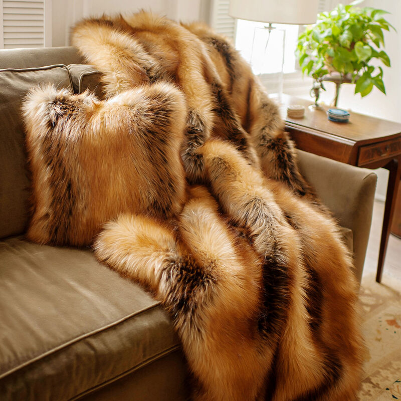 Limited Edition Red Fox Faux Fur Throw Blanket image number 1