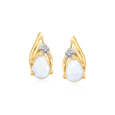 C. 1980 Vintage Opal Earrings with Diamonds in 10kt Yellow Gold