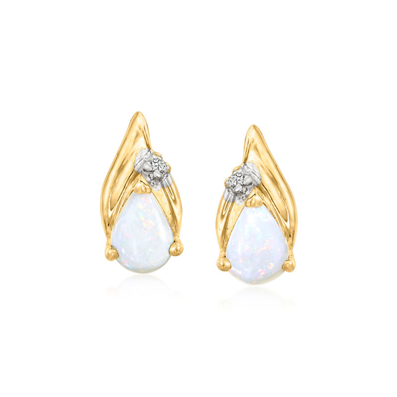 C. 1980 Vintage Opal Earrings with Diamonds in 10kt Yellow Gold image number 0