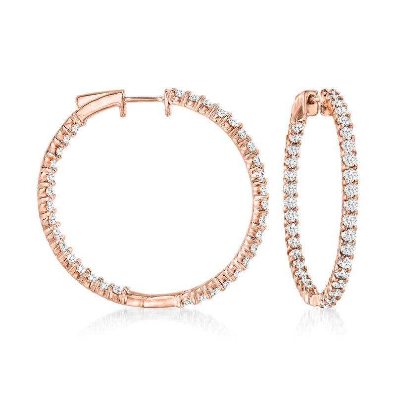 3.00 ct. t.w. Diamond Inside-Outside Hoop Earrings in 18kt Rose Gold Over Sterling. 1 3/8&quot;. image number 0