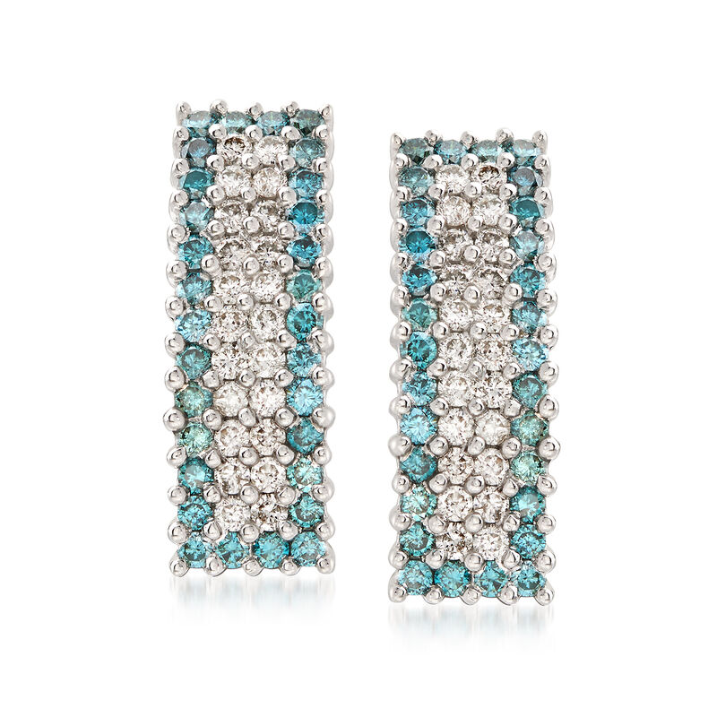 1.95 ct. t.w. Blue and White Diamond Drop Earrings in 14kt White Gold image number 0
