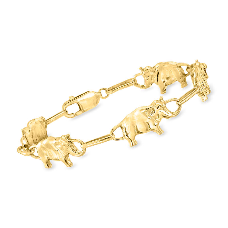 C. 1980 Vintage 14kt Yellow Gold Elephant-Link Bracelet. 7" image number 0